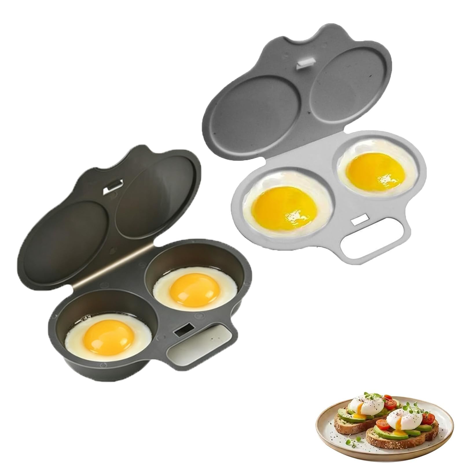 Microwave Egg Poacher With Lid & Handle, Dual Cavity Microwave Egg Poacher