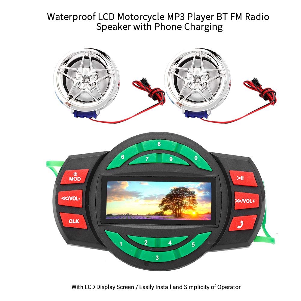 EBTOOLS para Radio de Motocicleta a Prueba de Agua para Hombres Casco de Motocicleta con Radio LCD Motocicleta Reproductor de MP3 a Prueba de Agua BT Radio FM Altavoz con Carga de teléfono, marcació