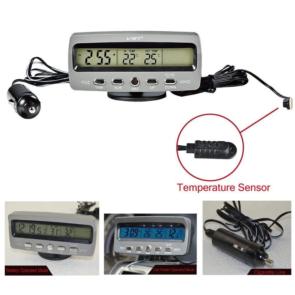 LCD Automoción Electrónico Relojes, Interior del Coche y Termómetro Exterior, Monitorización de Voltaje, Despertador, Multifuncional Mesa