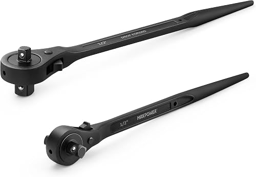 MAXPOWER 2-Pc Dual Drive Spud Ratchet Set, 16" 1/2" x3/4" & 12" 3/8" x1/2" | Tapered Handle for Aligning Holes, Dual Head Podger Wrench For Scaffolding, Structural Steel, Ironwork Construction