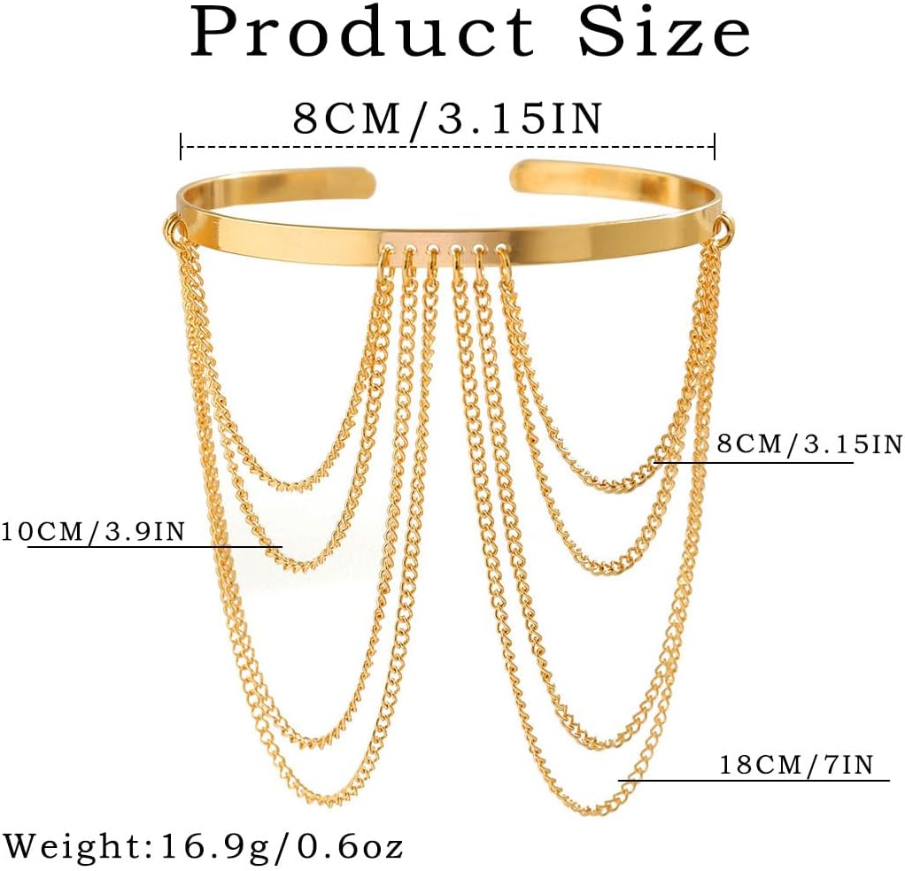 Silver Arm Bracelets for Women Gold Arm Cuff Bracelet Boho Upper Tassel Arm Cuff Open Adjustable Bracelet for Holiday - Image 6