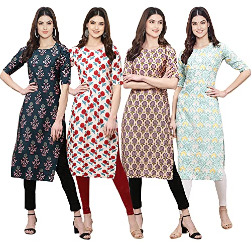 Image of Pinkmint Women's Crepe Digital Print Straight Kurta [Pack of 4] (CCV-334-338-339-335)