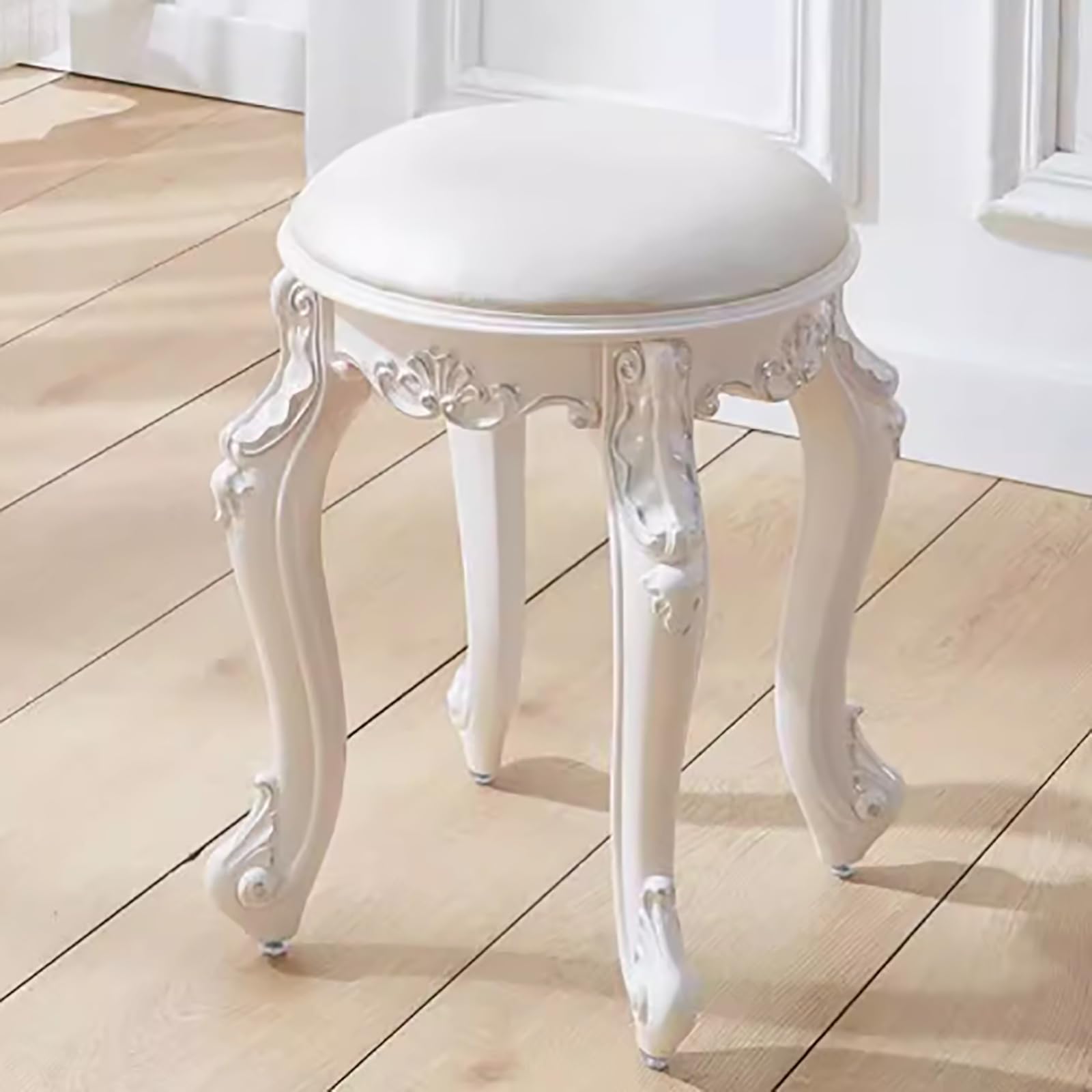 Taburete para tocador de maquillaje y piano Ele en madera decorada para dormitorio y salon