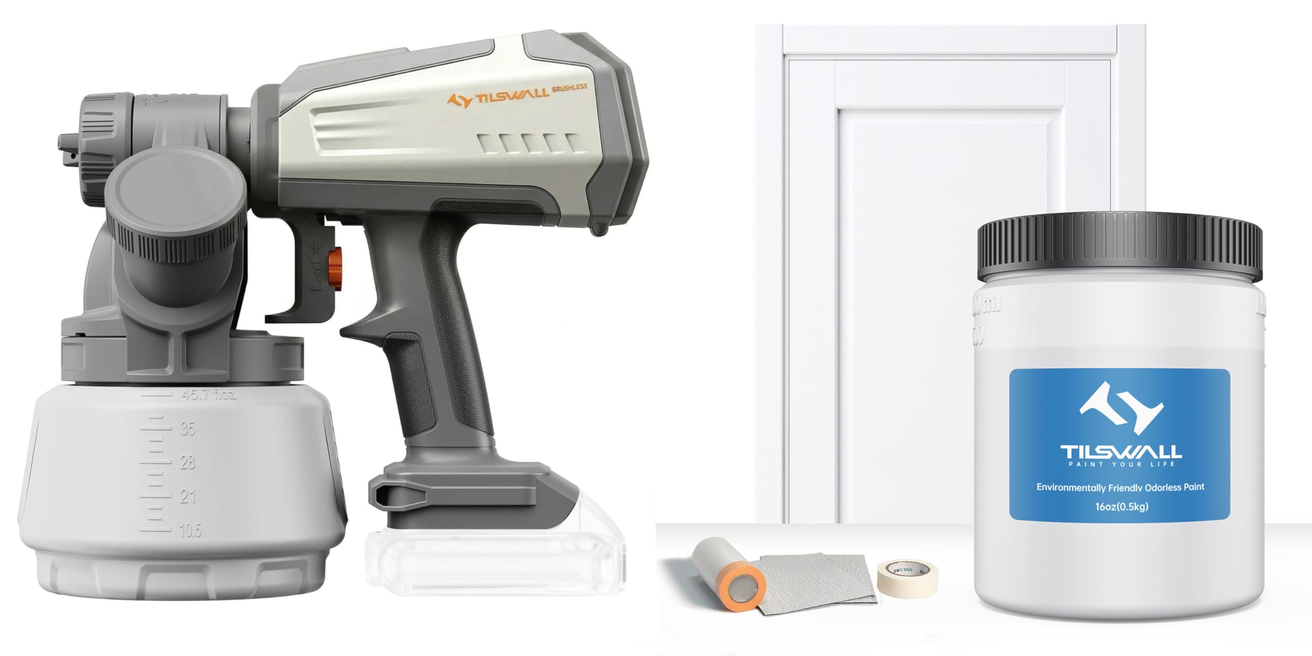 Tilswall Shark700 Pistola pulverizadora de Pintura Blanca con Pintura sin diluir – Blanco