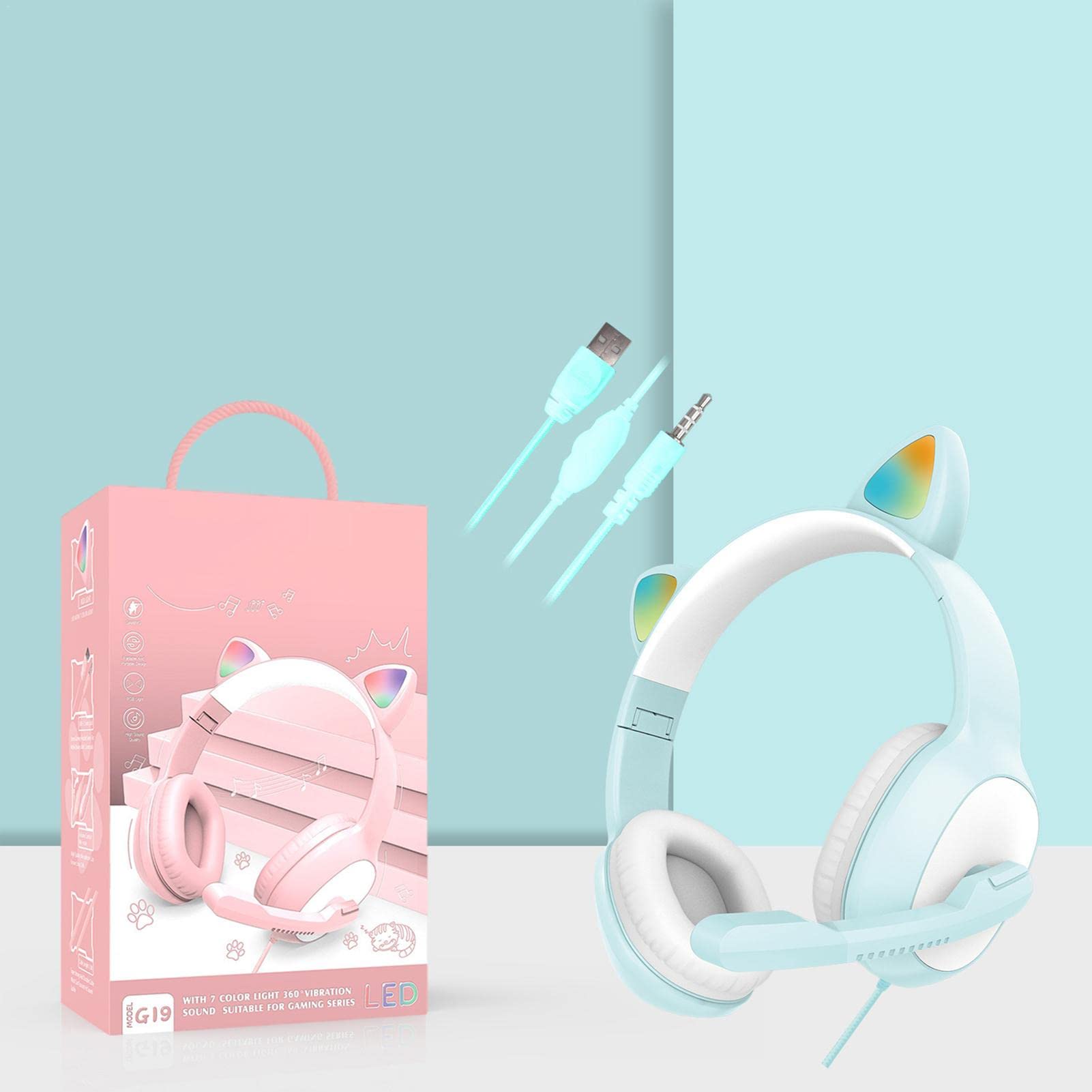 Amazon.co.jp: 猫耳ヘッドホン | 内蔵マイク付き LED 猫耳ヘッドフォン