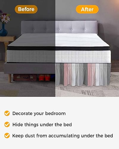 Miniatura 3 de Rustic Farm - Falda de cama de grano de madera, tamaño Queen de 18 pulgadas de caída, ajustable y elástica envolvente, plisada, con volantes