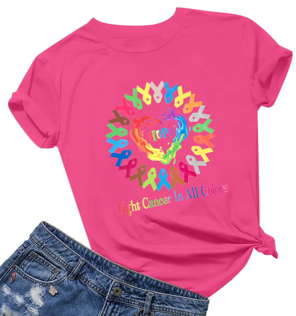 EGELEXYCancer Shirts Women Fight Cancer Shirt Breast Cancer Awareness Tshirt Ribbon Graphic Tees