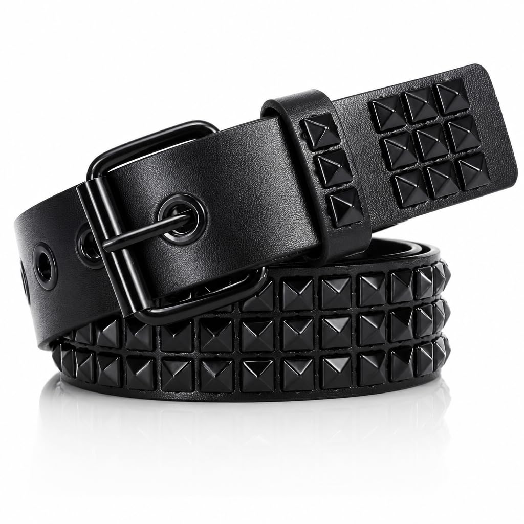 Studded Belt, Metal Punk Rock Rivet Belt with Bright Pyramid Studded for Women Men