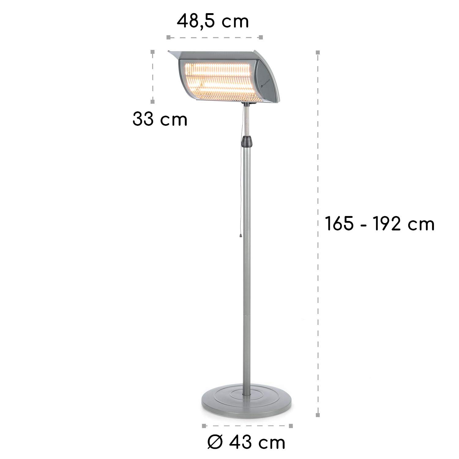 Blumfeldt Heat Guard Focus - Calefactor Exterior Infrarrojos, Resistente Intemperie, Eléctrico, Estufa de Infrarrojos, 1000-2000W, Gris Claro