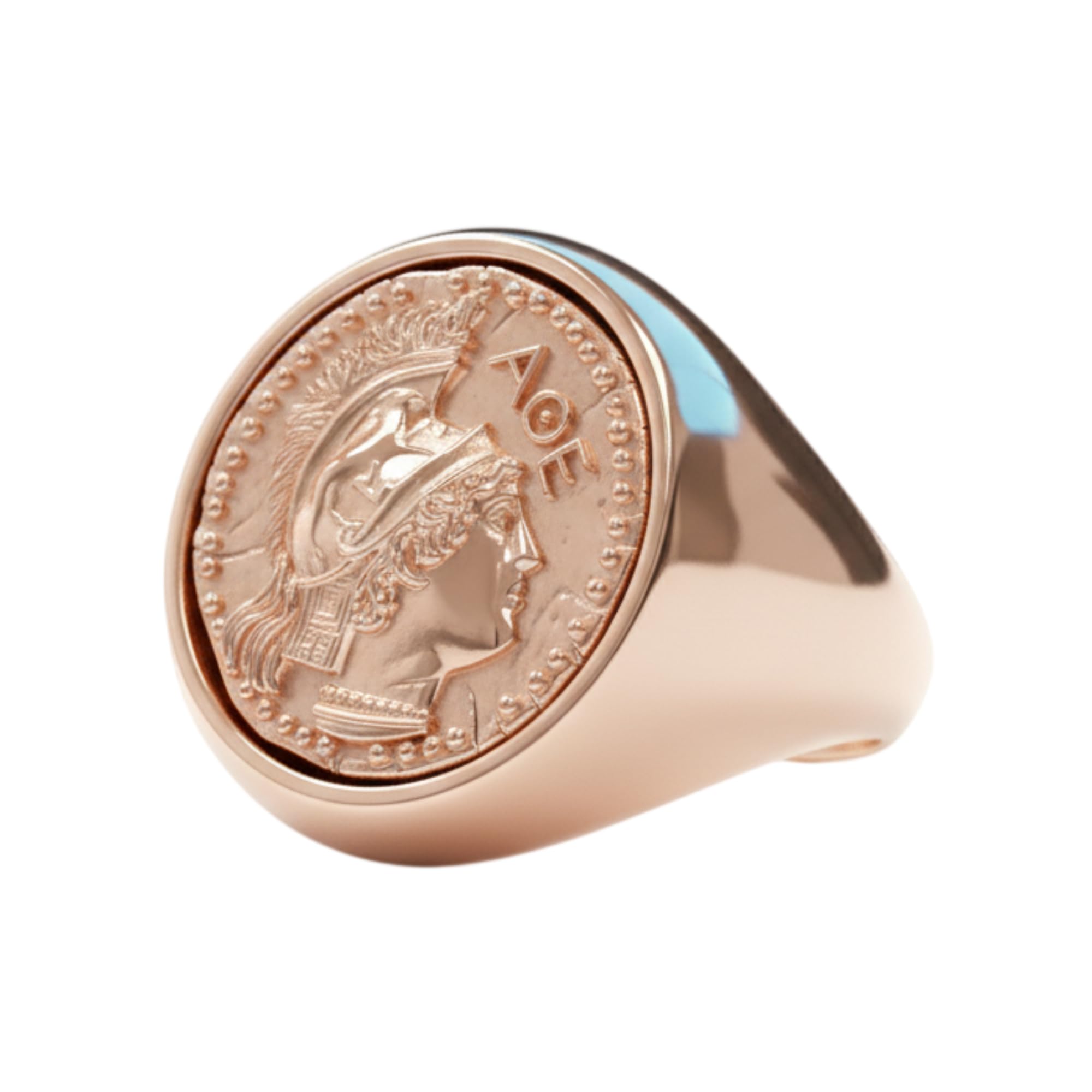 Rose Gold Plated 925 Sterling Silver Athena Coin Ring - Greek Goddess Mythology Signet - Ancient Style Statement Jewelry for Women