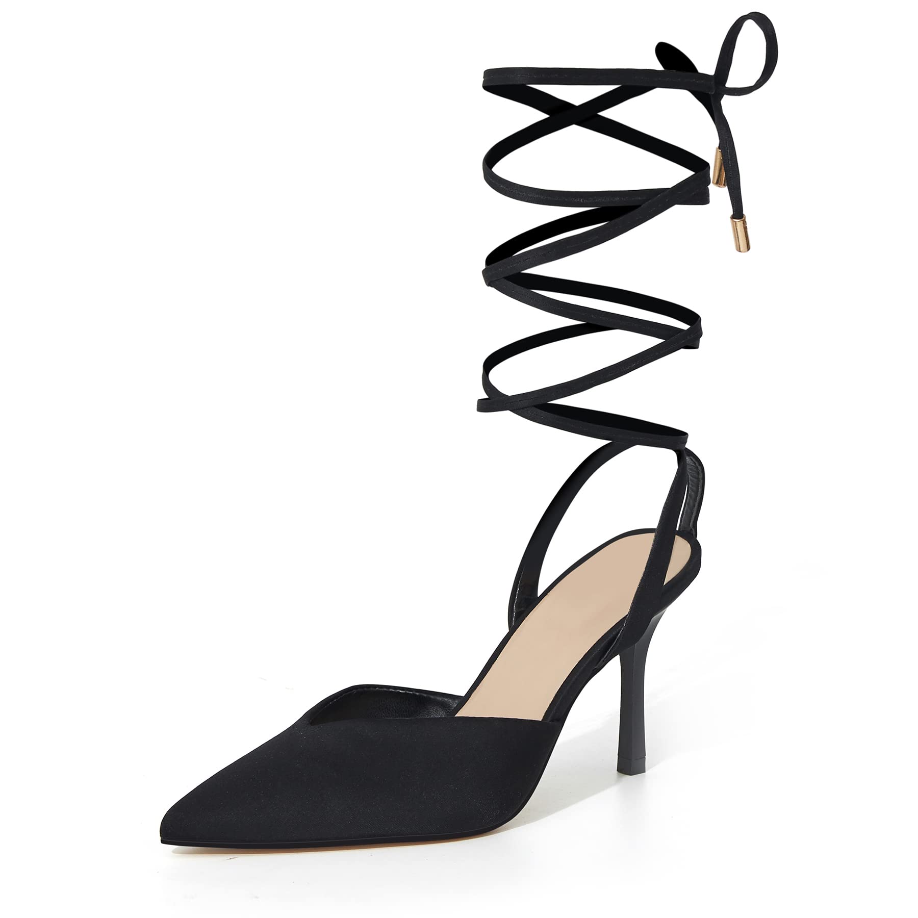 Photo 1 of mysoft Women's Lace up Pumps Pointed Toe Dress Stiletto Heels 7.5 Black