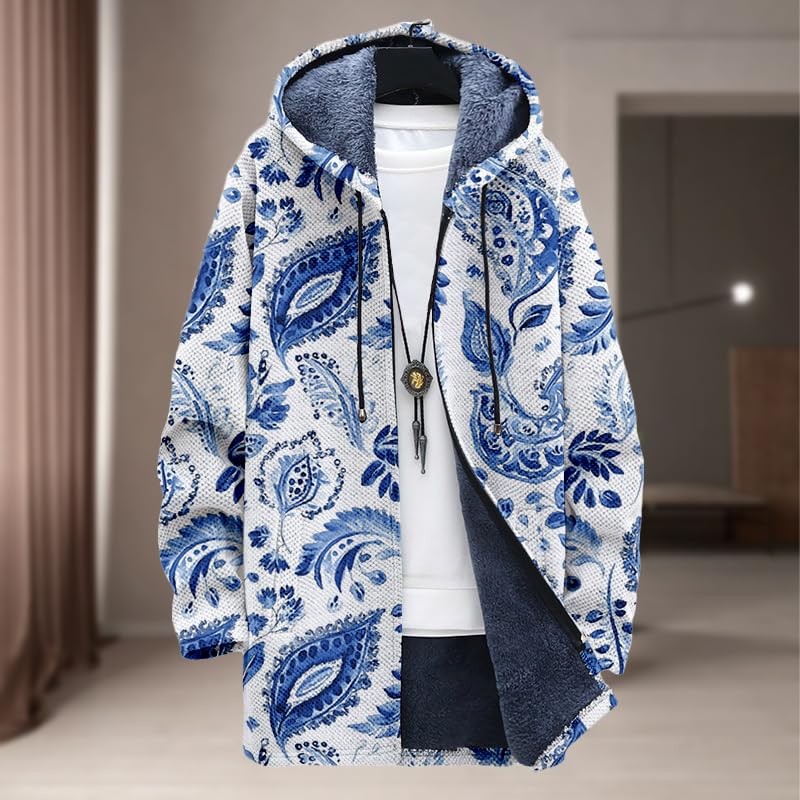 Zip Up Winter Coat for Men Oversized Hoodie Sherpa Lined Fleece Jacket Soft Warm Long Cardigan with Hood Pockets2