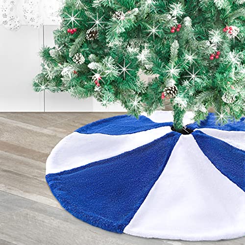 Deggodech Falda de árbol de Navidad con ribete de piel sintética blanca (azul, 48 pulgadas) Cover