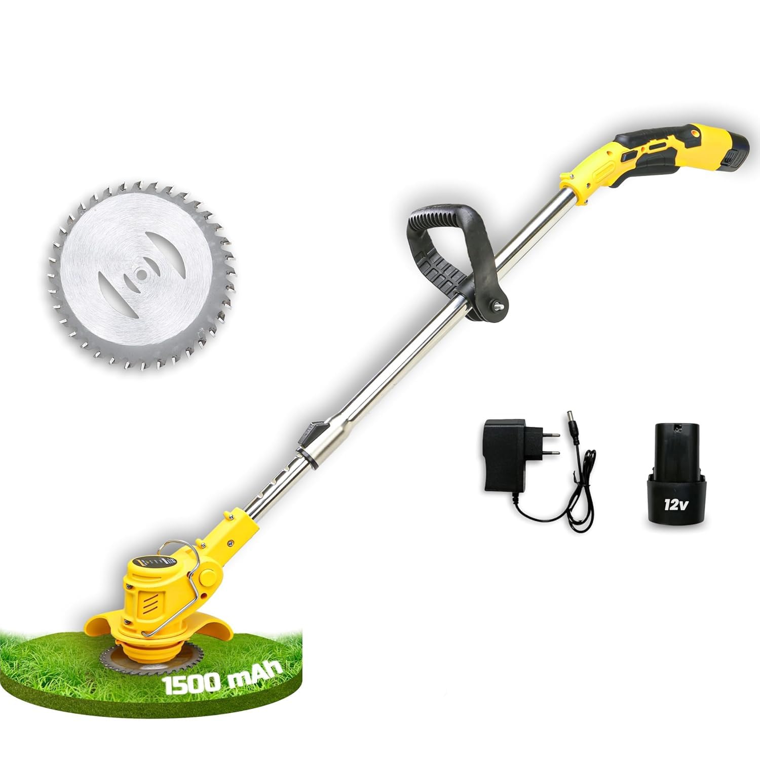 TOMAHAWK Cordless 12V Electric Grass Cutting Machine, Portable Grass Trimmer Machine for Garden, Weed Cutter Machine, Fast Rotation Motor with Multi Blades, 1x 1.5Ah Battery & Charger