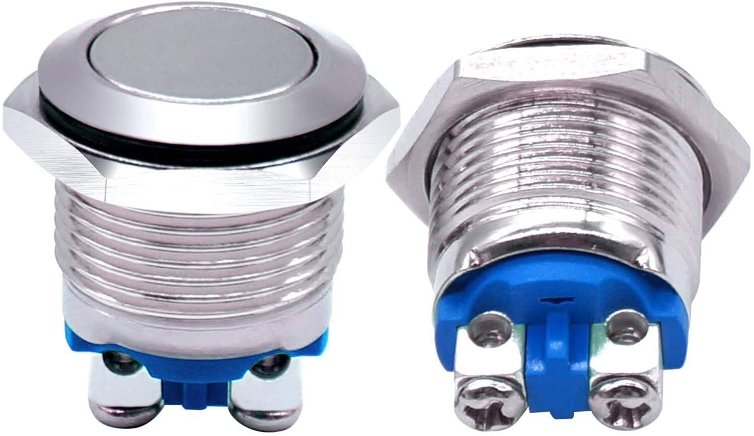 2 pezzi 19 mm 3/4" nero metallo momentaneo interruttore a pulsante 1NO SPST 3A/12-250V (colore : argento)