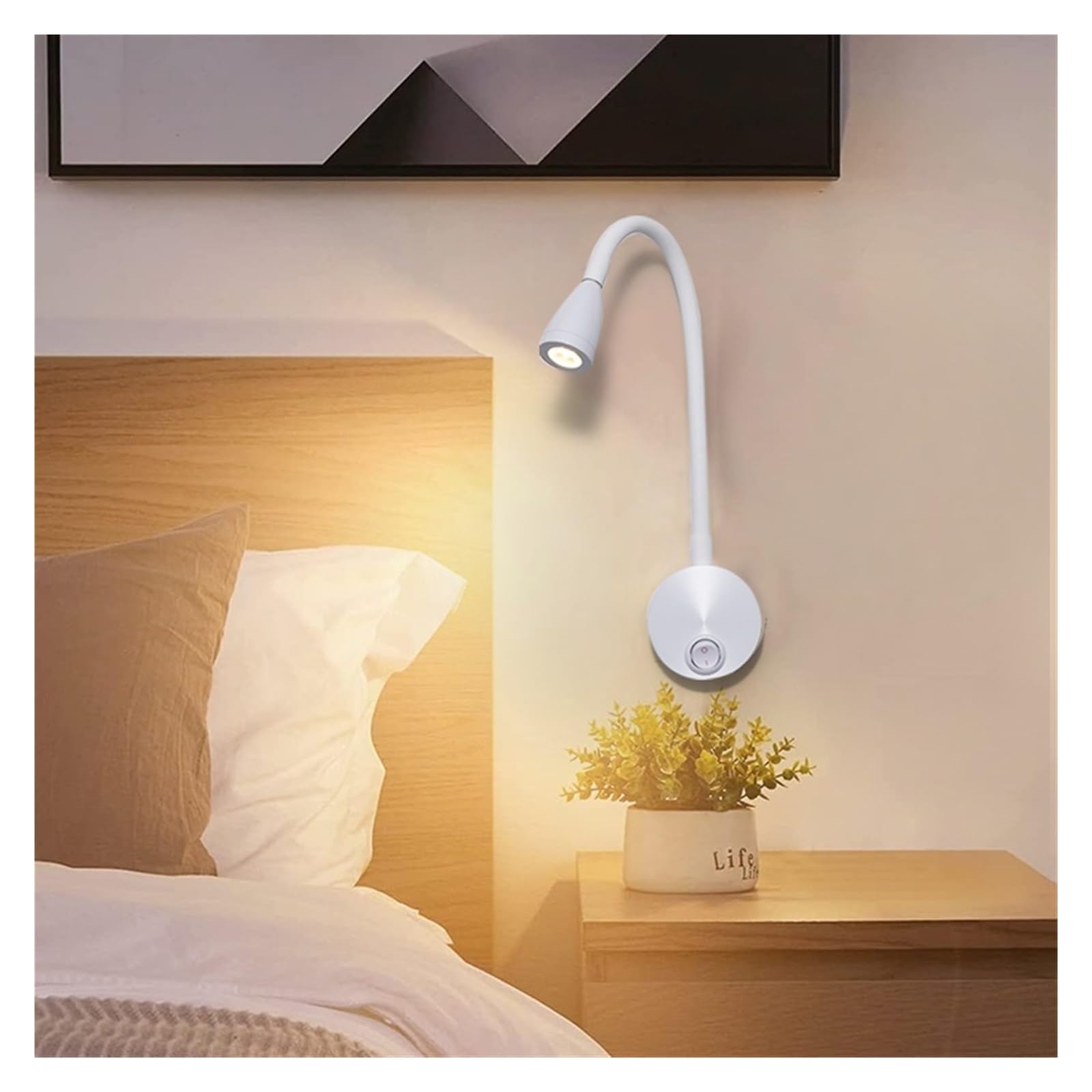 Lampa Ścienna LED 3W Z Gęsią Szyją, Elastyczna, Regulowana, Przełącznikiem, Do Pracy I Nauki, Montażu Na Ścianie, 85-265 V, Sypialni, Przy Łóżku, Lampka Nocna Elastyczna Regulacja(White)