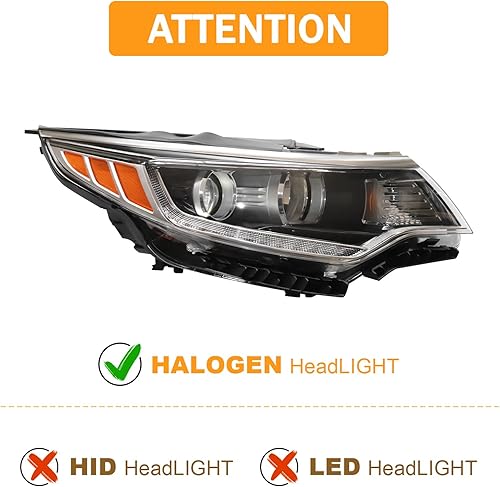 Miniatura 5 de Para 2016 2017 2018 Kia Optima Conjunto de faros halógenos Proyector Faro derecho lado pasajero carcasa negra Lente transparente y amarilla con LED