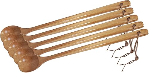 Cucharas de mezcla de sopa de madera de 13.2 pulgadas, cuchara de cocina de mango largo, utensilios de cocina estilo japonés, 5 piezas