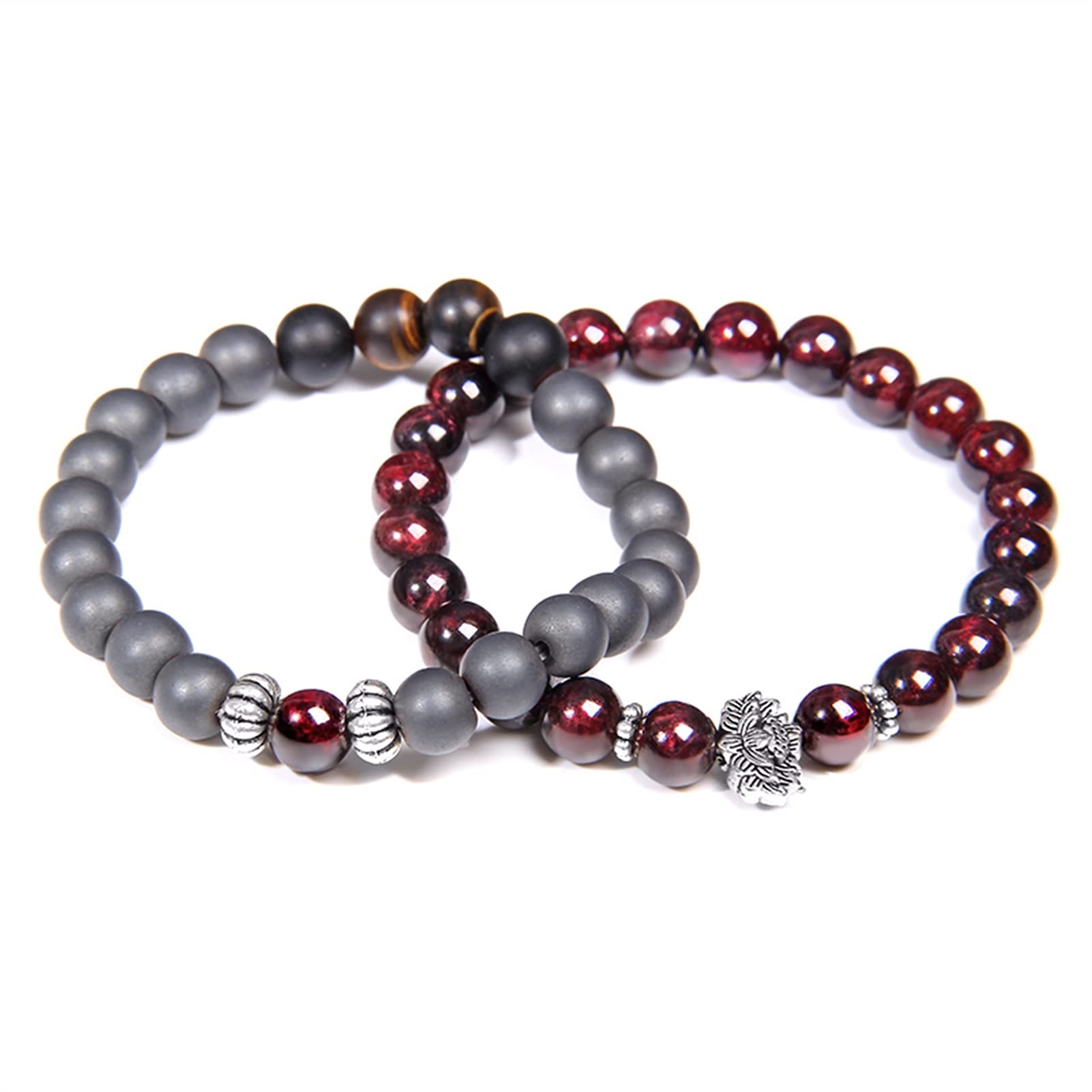Naturstein-Armband, Herren-Armbänder, natürlicher Granat-Perlen-Armband für Frauen, rotes Stein-Armband, versilbert, Yoga-Balance, Paar-Schmuck, Geschenk, Armband-Schmuck