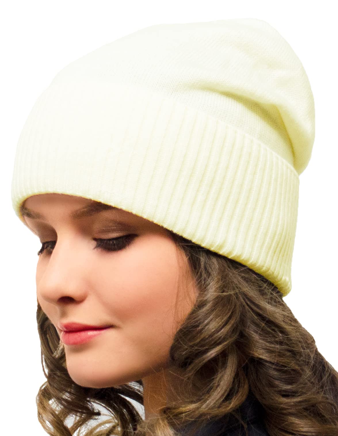 Entire Empire Ladies Winter Hat Cream - 50% Wool Knitted - Woolly Wooly Woollen Woolen Slouchy Beanie for Women UK - Thin Slouch Soft fine Knit Woman - Golf Running (White)
