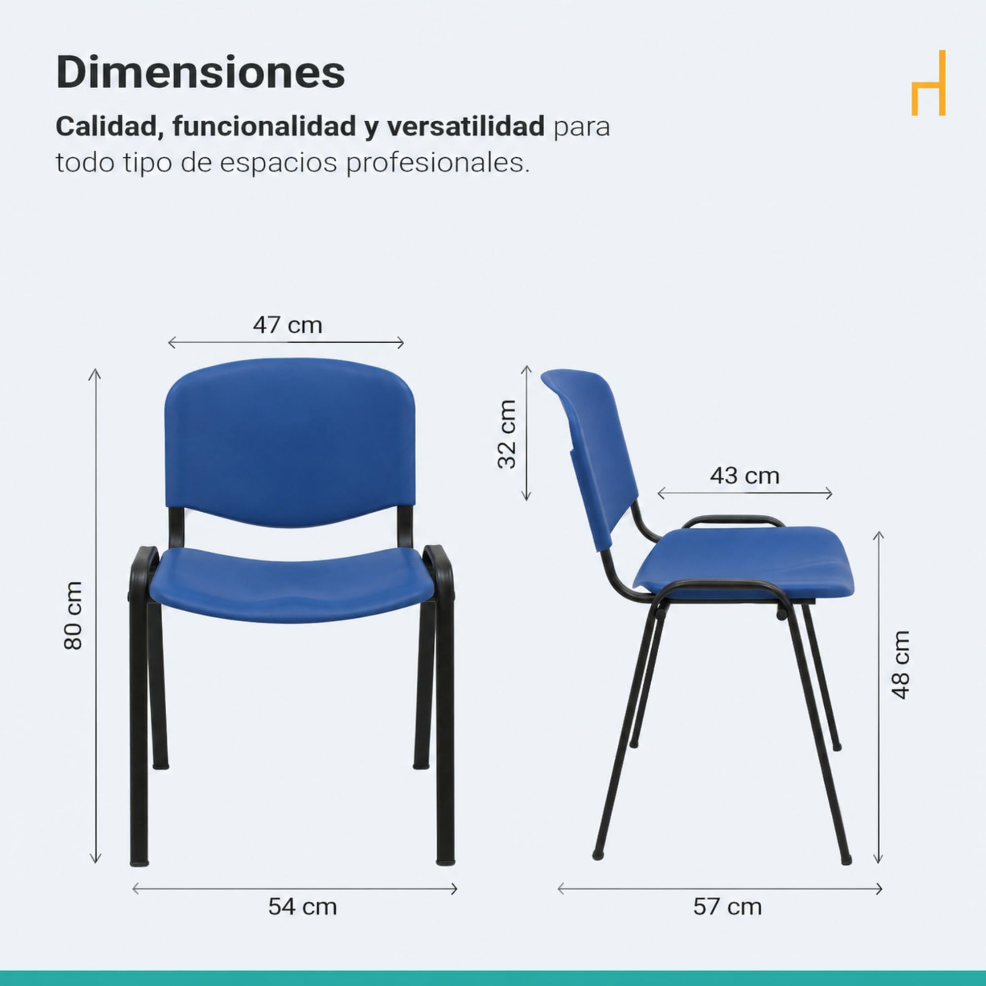 La Silla Confidente ISO de Plástico Apilable Pack de 4 Azul para Sala de Espera Oficina Reuniones