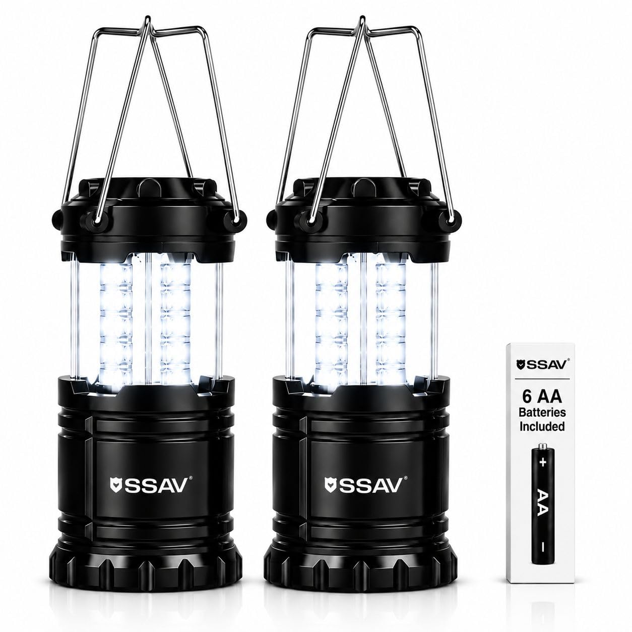SSAV Paquete de 2 faroles LED de camping, linternas de emergencia para cortes de energía y preparación para huracanes, luces de supervivencia portátiles plegables para camping, tormentas y emergencias