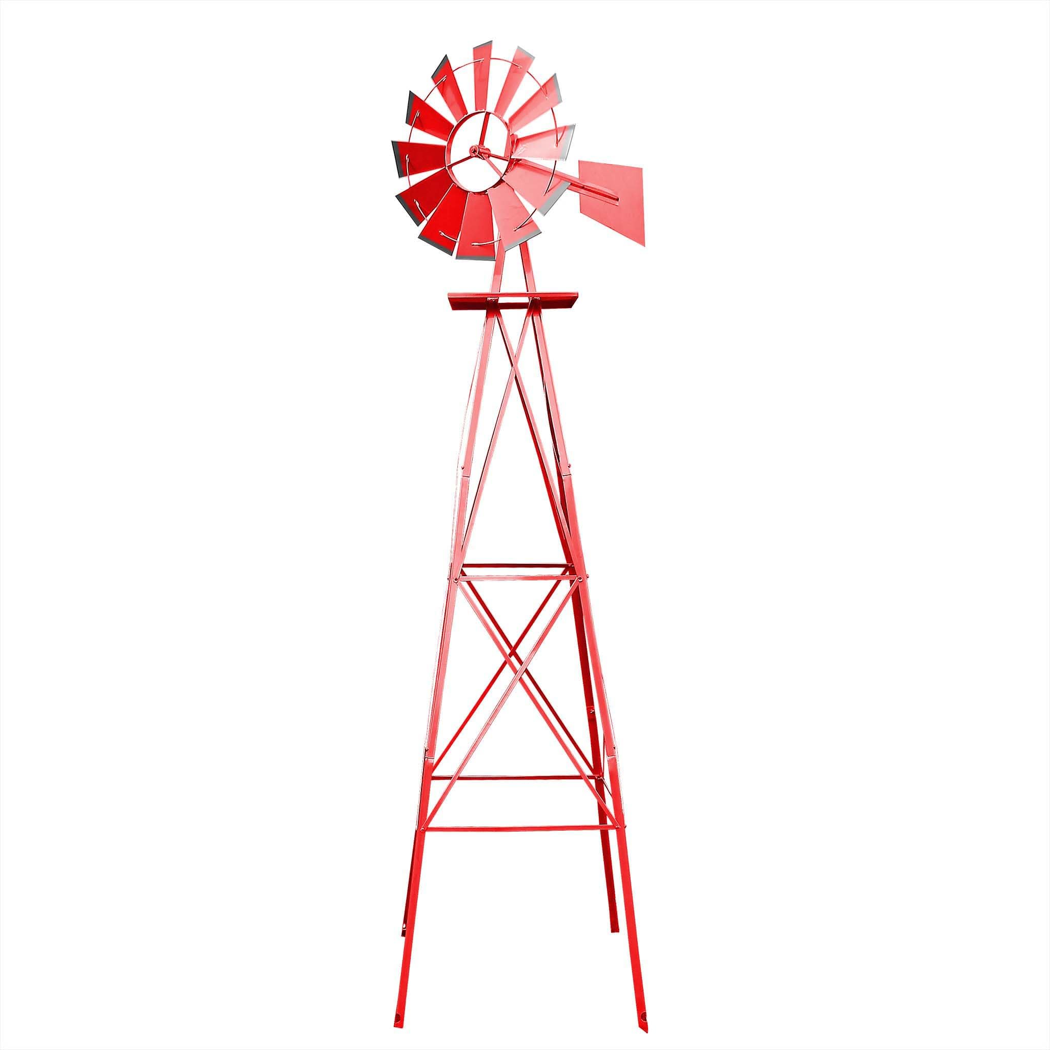 Wiltec Mulino a vento da giardino stile USA rosso, altezza 245 cm, Ruota a vento con cuscinetti a sfera