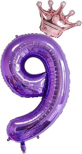 Vista 13 de Globos morados del número 1 de 40 pulgadas con corona, decoraciones de primer cumpleaños para niñas, globos decorativos de celebración