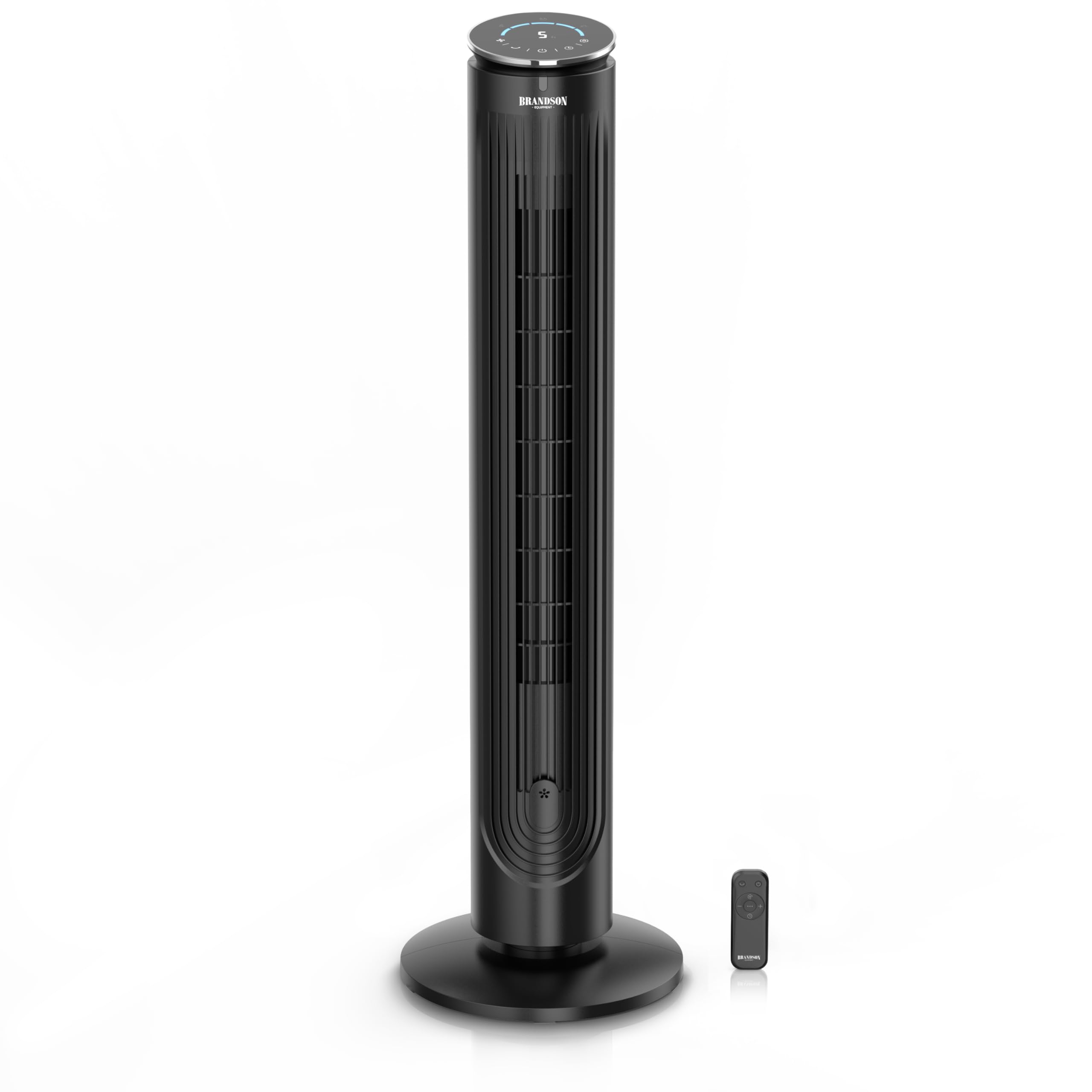 Brandson - Ventilatore a torre con telecomando - vano aroma - molto silenzioso - oscillazione - timer - 4 modalità - 5 livelli di velocità - indicatore LED - nero
