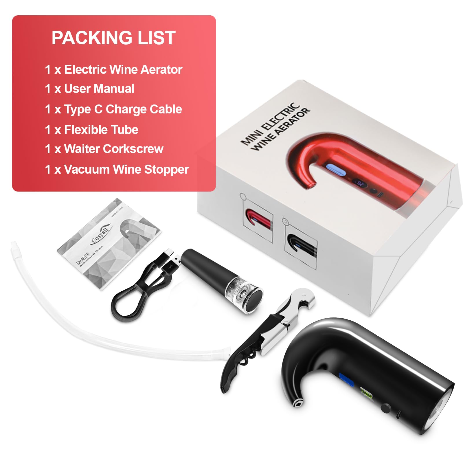 Aireador de vino eléctrico, decantador de vino automático de un solo toque para vino tinto y blanco, dispensador de vino, vertedor de vino, regalos de vino para amantes del vino (negro) 4