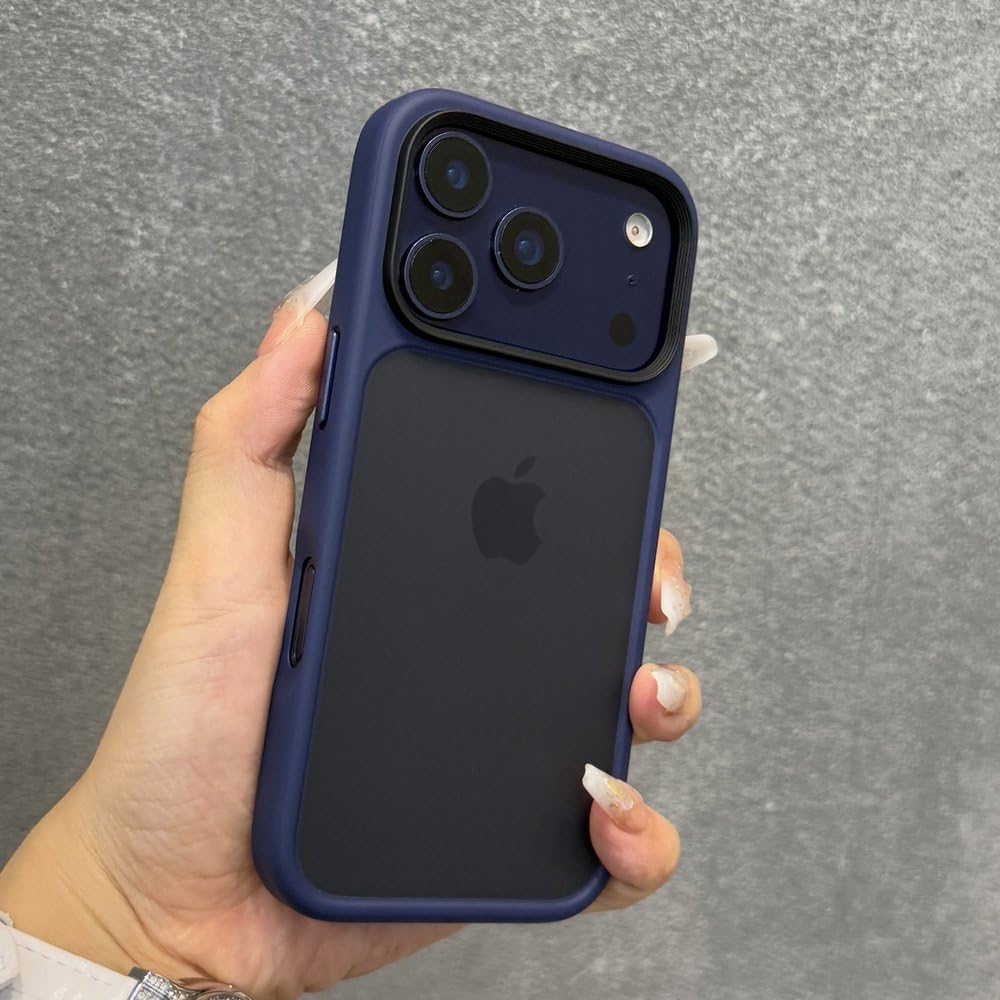 Coque iPhone 17 Pro Max transparente mate orange avec boutons métalliques antichoc
