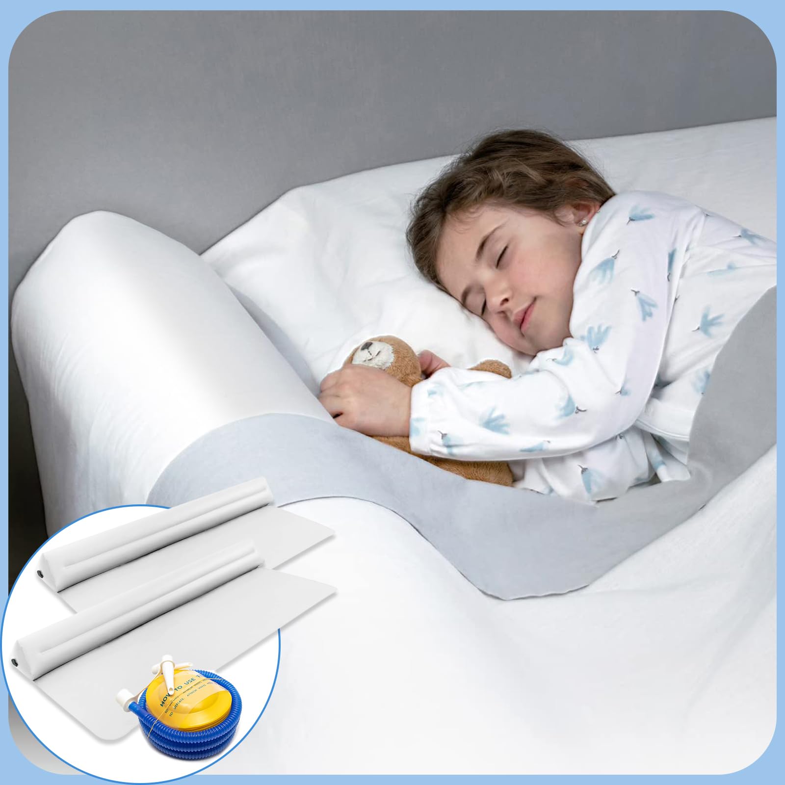 2 Protezione per Letto per Bambini, 2 pezzi Paraurti per Letto Gonfiabile in Confezione per Bambini,Sponda per Letto Anticaduta per Bambini Leggera Confortevole con Pompa ad Aria per Letti Vari
