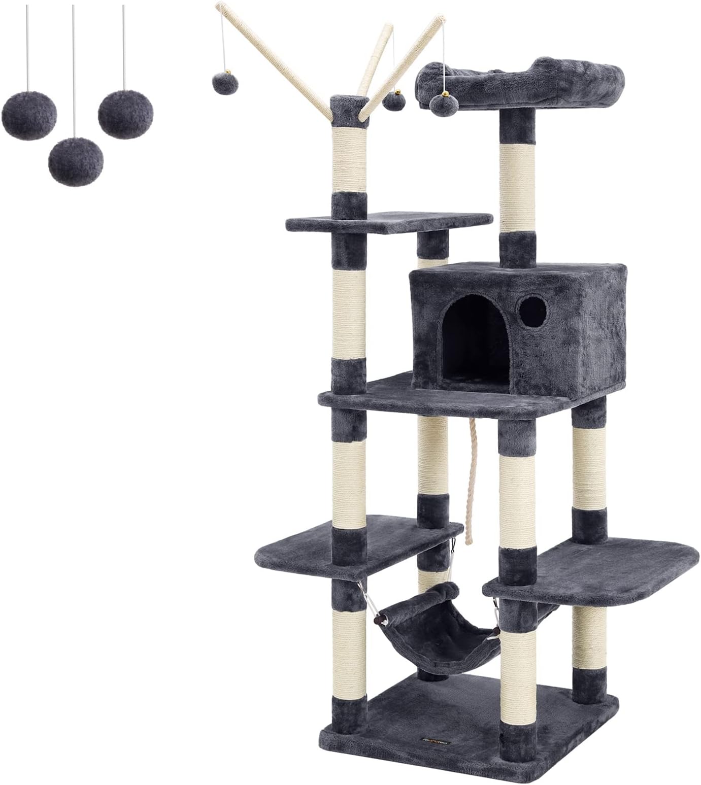 Cat Tree, Cat Condo with Hammock, Cat Tower, Smoky Grey PCT86G