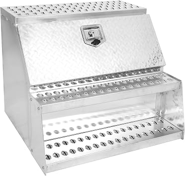 Heavy Duty Aluminum Step Semi Truck Tool Box with Saddle Step, T-Handle Latch Lock, 30" x 28" x 25", Step Box for Semi Trucks, Flatbed Trailers Silver, 30" x 28" x 25"