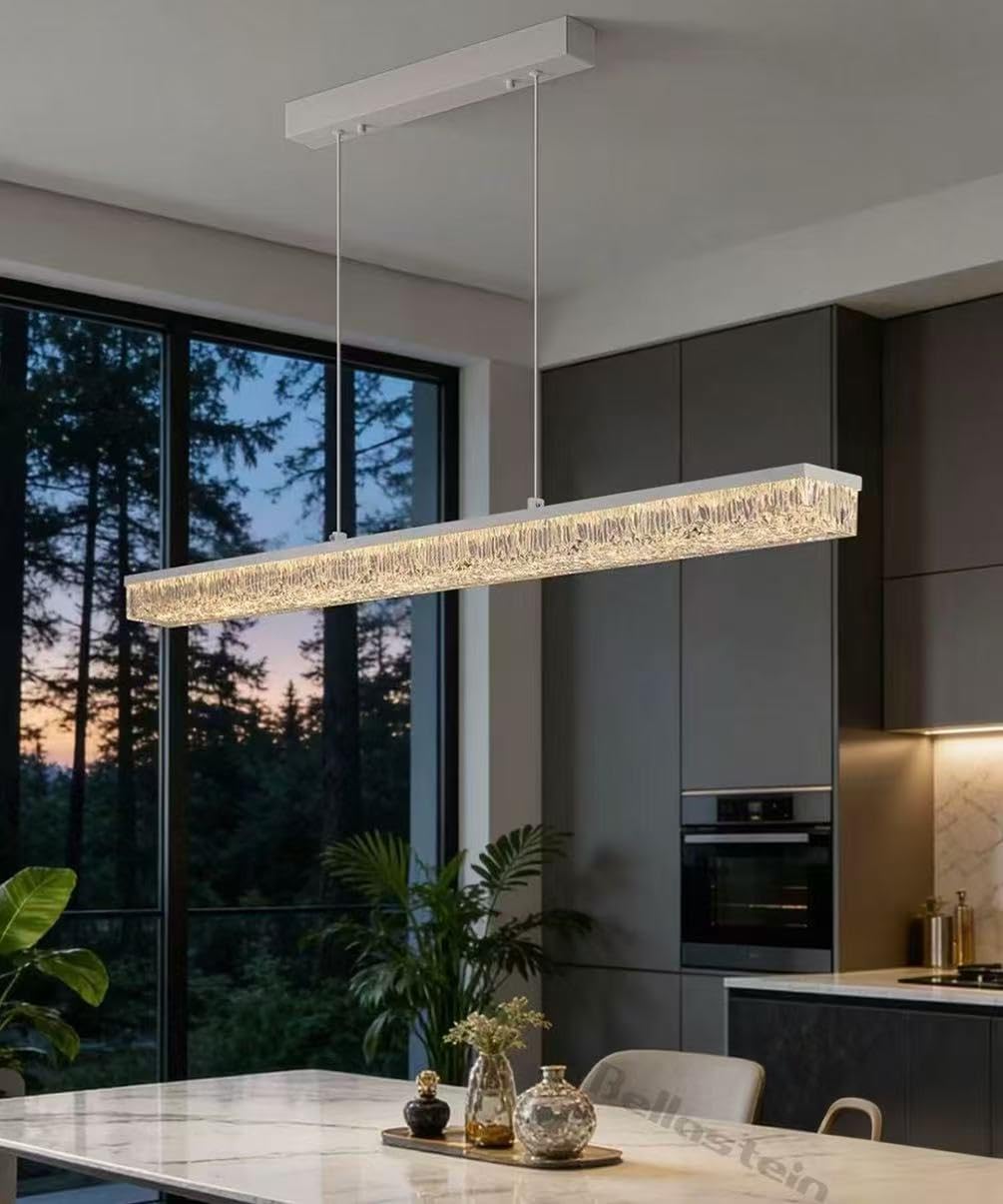 LED Pendelleuchte, Moderne Esstisch Hängelampe mit Fernbedienung Dimmbare Linear design hängeleuchte mit Fernbedienung, Esszimmerlampe hängend Höhenverstellbar Esszimmer Küche (Weiß, 100cm)