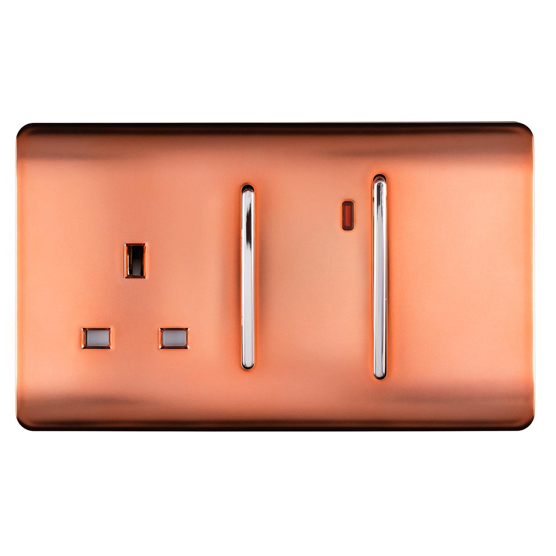 Trendi Switch Copper Screwless Artistic Modern Decorative Glossy 45 A Cooker Switch Control Unit & Single Plug Socket Inc Neon Indicator For Indoor Use In - Art-Whs213cpr