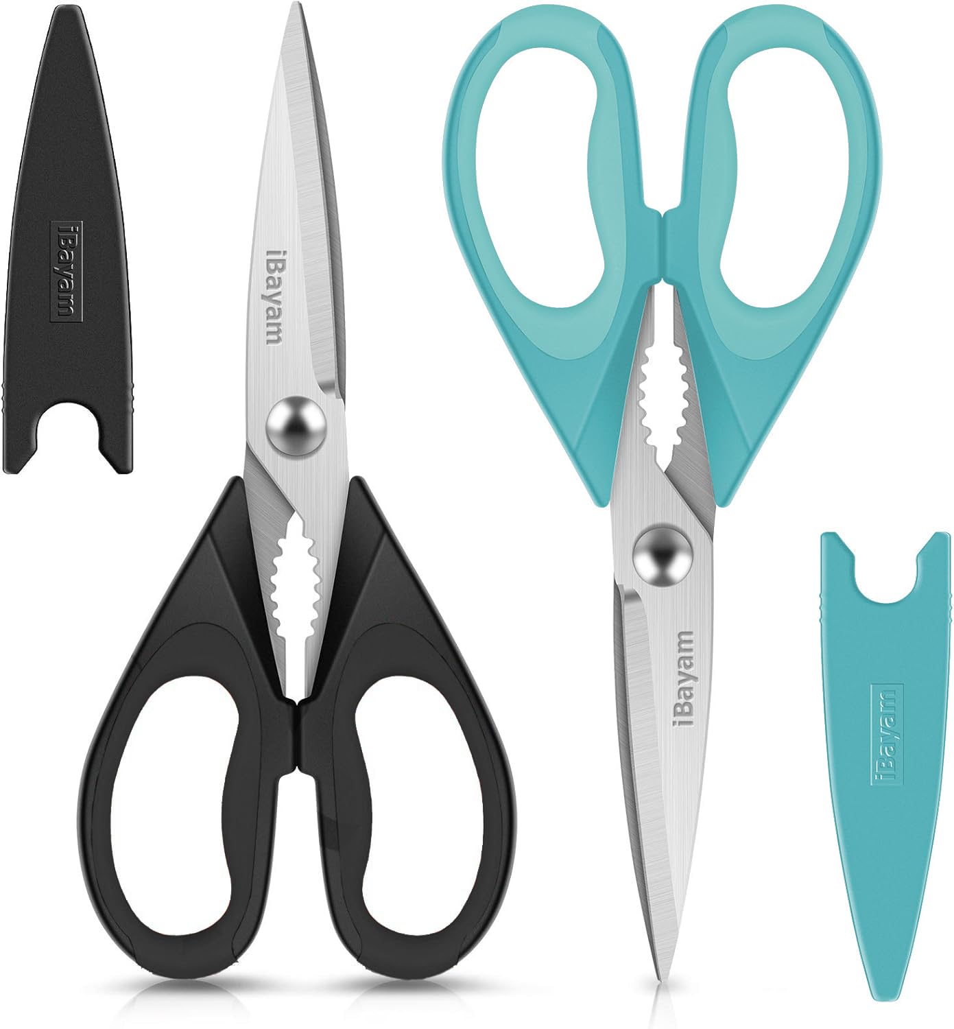 Small Kitchen Scissors 8-inch, iBayam 2 Pack Kitchen Shears All Purpose | Meat Scissors Poultry Shears, Dishwasher Safe Food Cooking Scissors Heavy Duty Stainless Steel Utility (Black, Aqua Sky) Black, Aqua Sky 8-inch