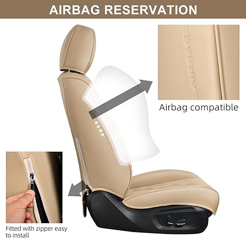 Miniatura 7 de Fundas de asiento delantero de automóvil, par de fundas de asiento delantero de cuero transpirable con reposacabezas, funda universal de asiento de
