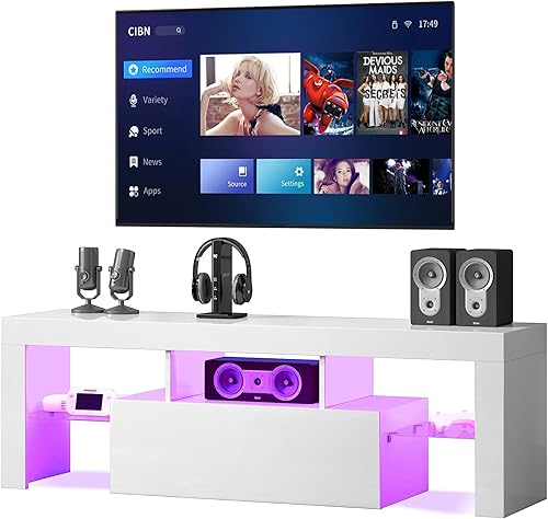 Miniatura 10 de Moderno soporte de TV de 51 pulgadas con luces LED RGB, armario de almacenamiento y estantes de vidrio para televisores de 32 a 55 pulgadas, centro