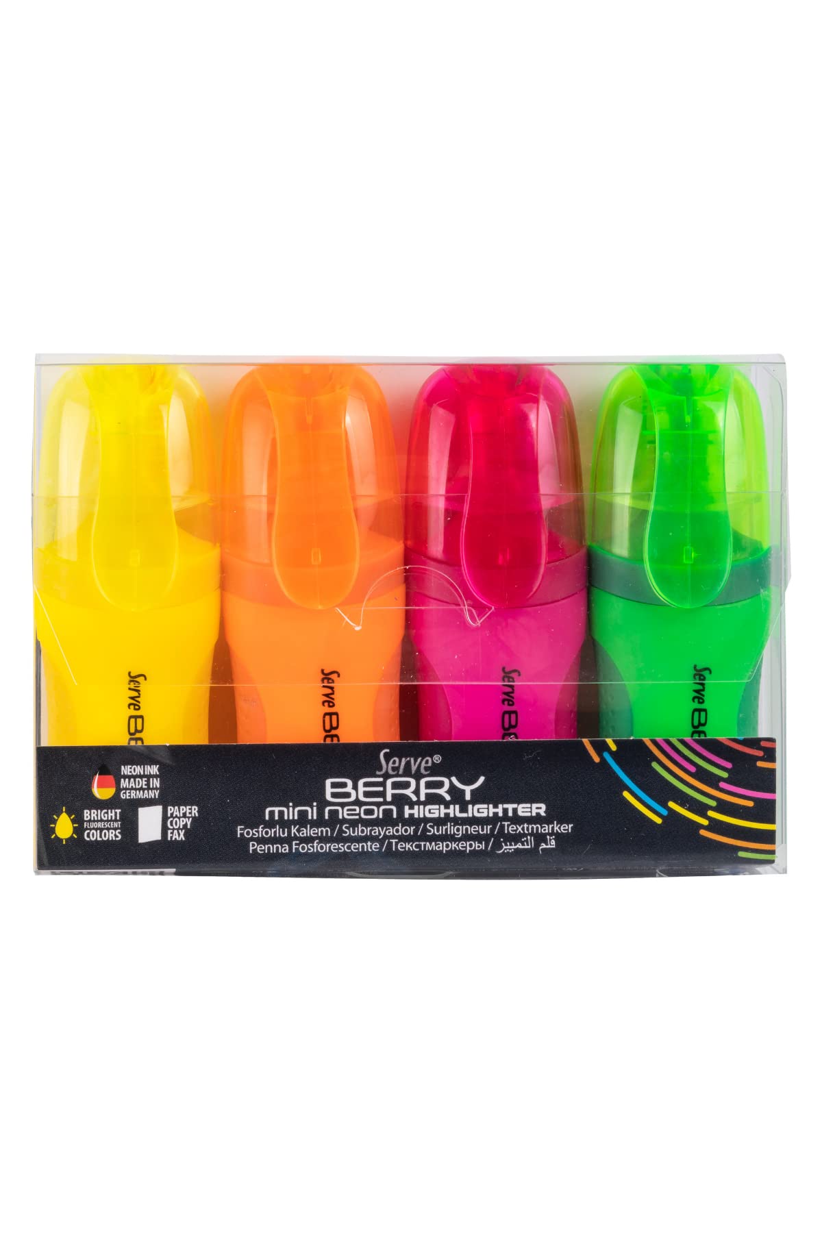 Serve Berry Mini Fosforlu Kalem, Neon, 4'lü