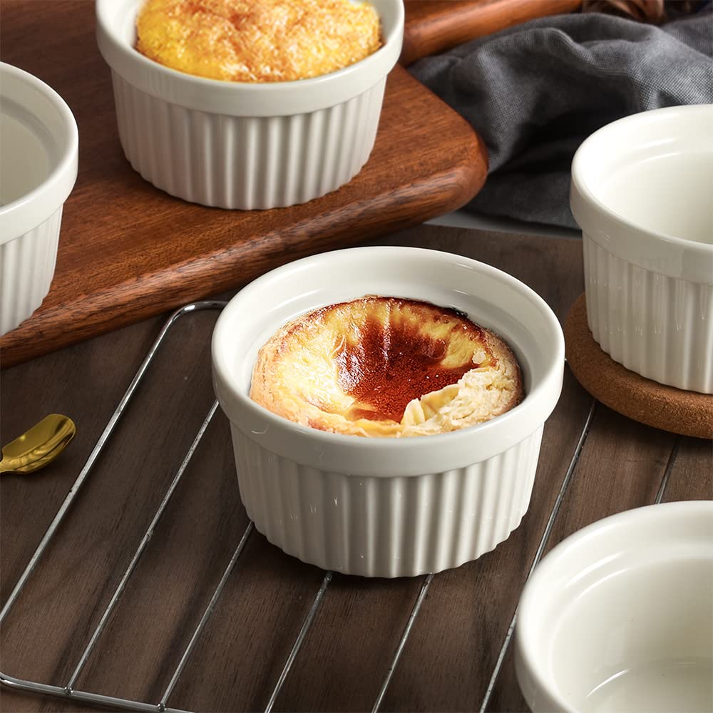 homEdge Lot de 6 ramequins en porcelaine, 240 ml, bol à crème glacée, pour crème brûlée, soufflé, pour pâtisserie, blanc