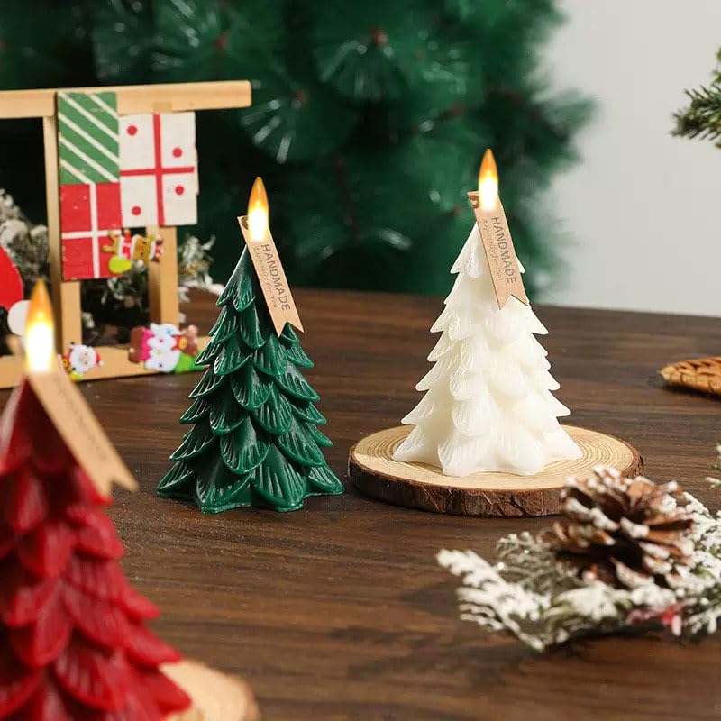 Image of Christmas Tree Flameless Candles with Remote Timer, Battery Operated 3D Wick LED Flickering 4'' x 5.5'' Candles Real Wax Green for Holiday Decor