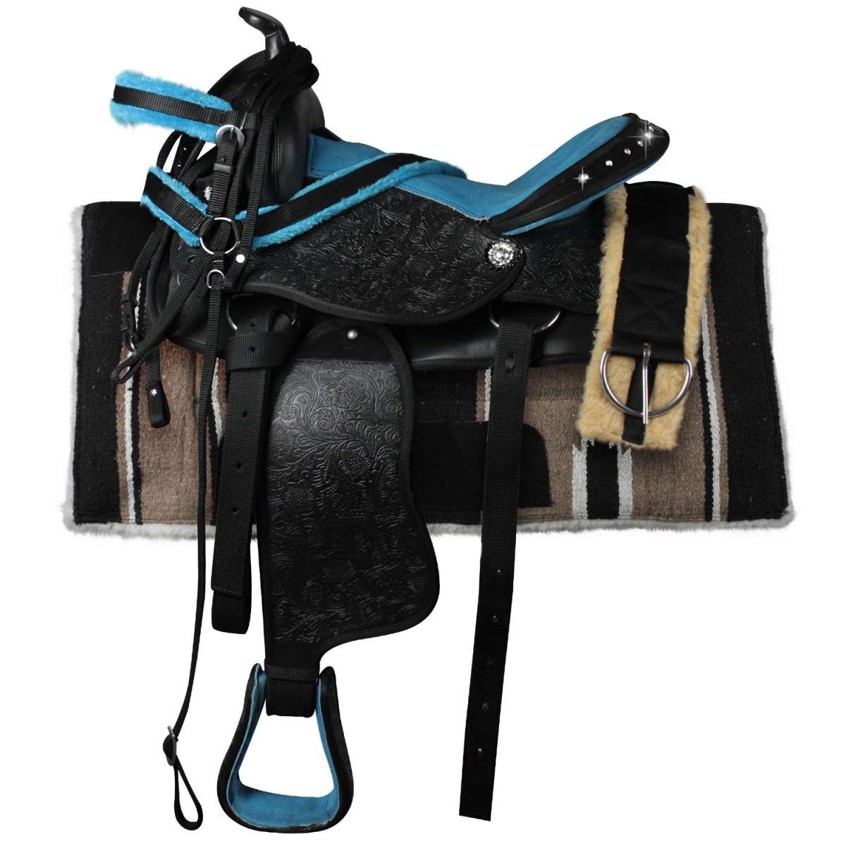 Sella Western New Gen Silver Horse, Turchese 15" (38 cm), Materiale Sintetico e Similpelle, Rinforzi di Nylon