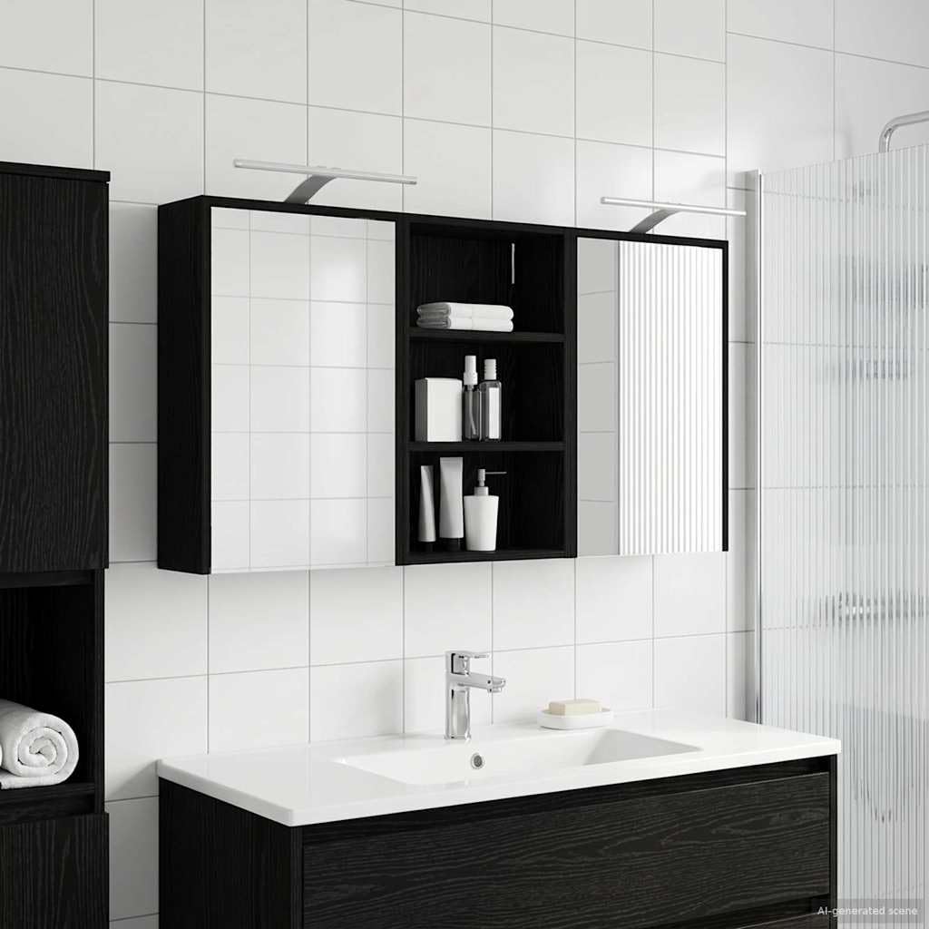 Zestaw szafek łazienkowych z materiału drewnopochodnego z 3 części, 126 x 16 x 62,5 cm, montowana na ścianie, z oświetleniem LED, miejscem do przechowywania, dwoje drzwi i dwukierunkowe