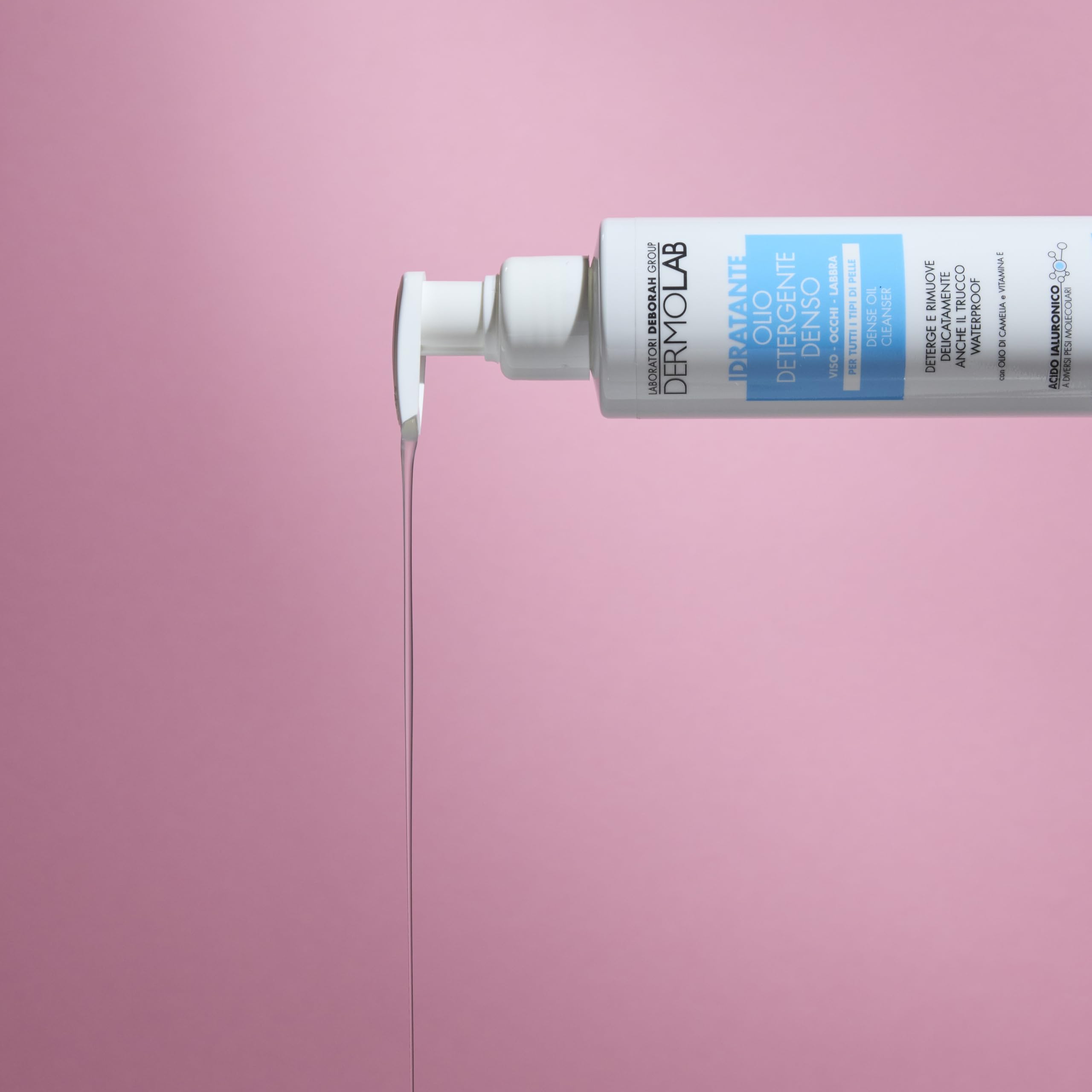 Dermolab - Olio Detergente Viso Denso con Acido Ialuronico Idratante, Olio di Camelia e Vitamina E, Deterge e Rimuove Delicatamente anche il Trucco Waterproof da Viso, Occhi e Labbra, 120ml