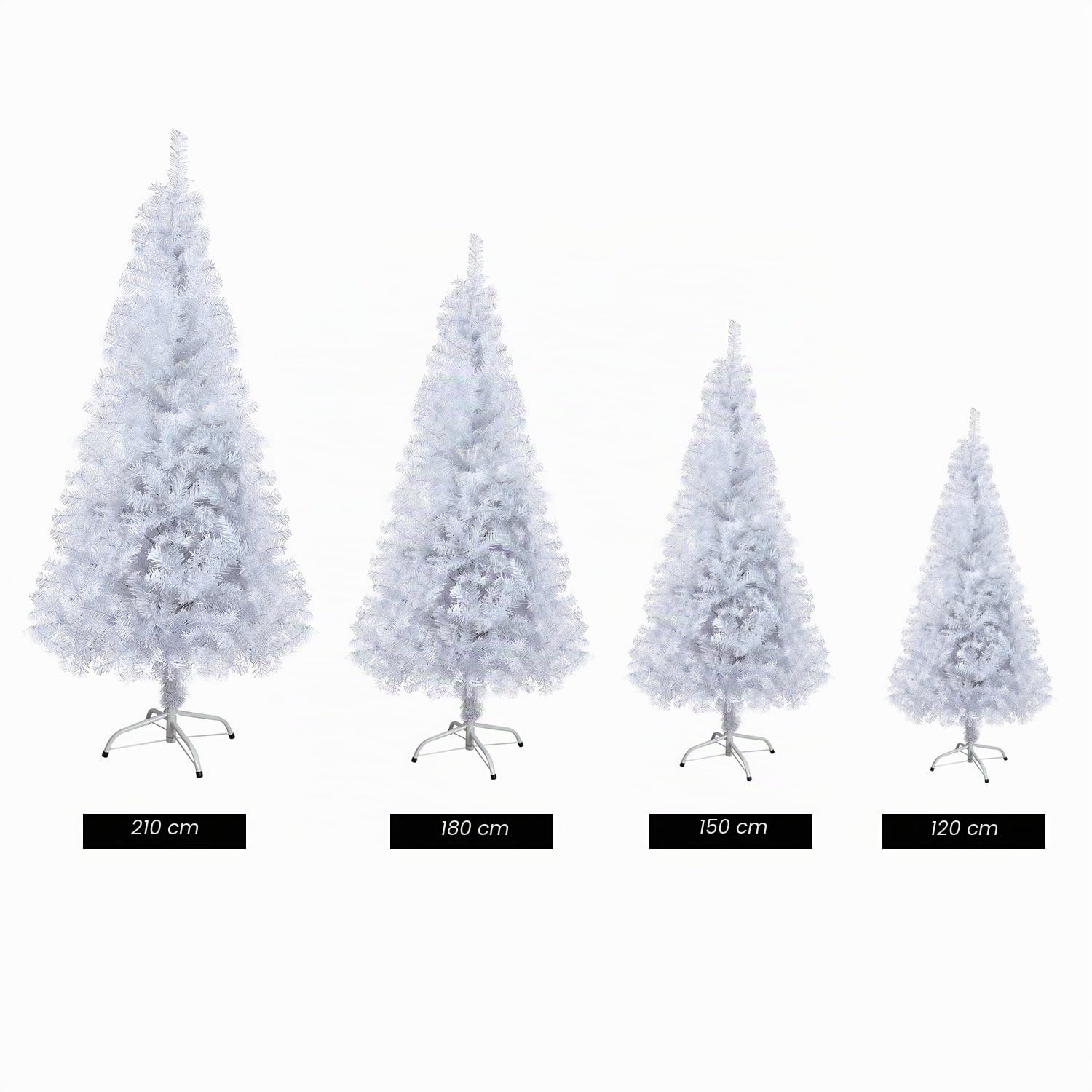 Árbol de Navidad Artificial Pino 120/150/180/210CM Árbol Espeso y Lujo Verde/Blanco/Nevado con Copos de Nieve Blancos y Piñones de Pino Soporte Metálico Árboles - Blanco, 180cm, 600 Puntas