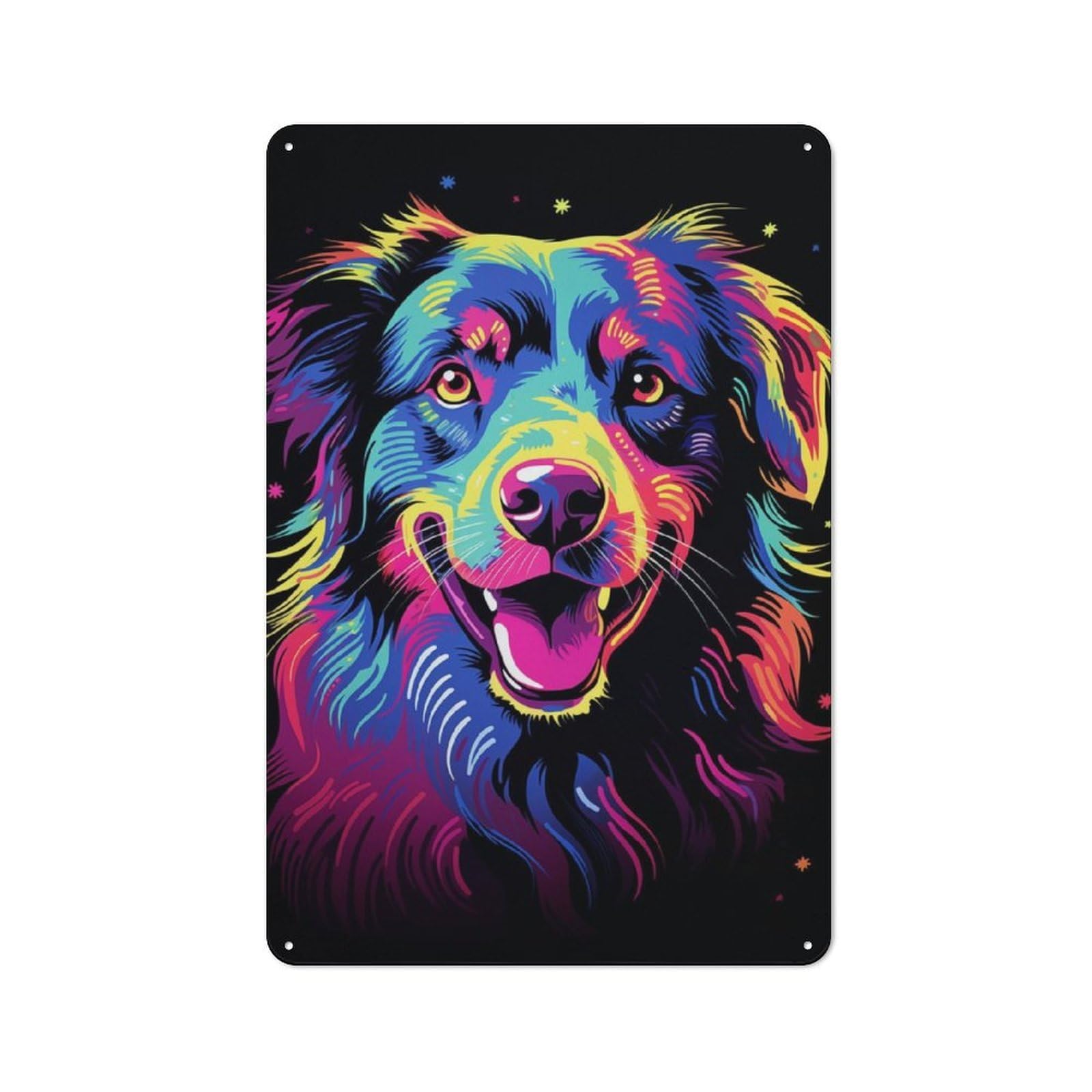 Vintage Metal Sign 30x20cm Featuring Neon Australian Shepherd, Home Bar Decor for Cafe, Pub, Workshop Or Home Bar