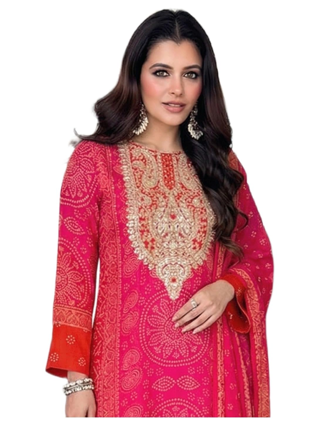 gosriki Kurta Sets for Women Viscose Printed | Kurti Set for Woman | Anarkali Kurta Pant Dupatta Set | 3 Piece Set Women | Round Neck 3/4 Sleeve Suit Set Stylish Ethnic Outfit Clothing-picture-50