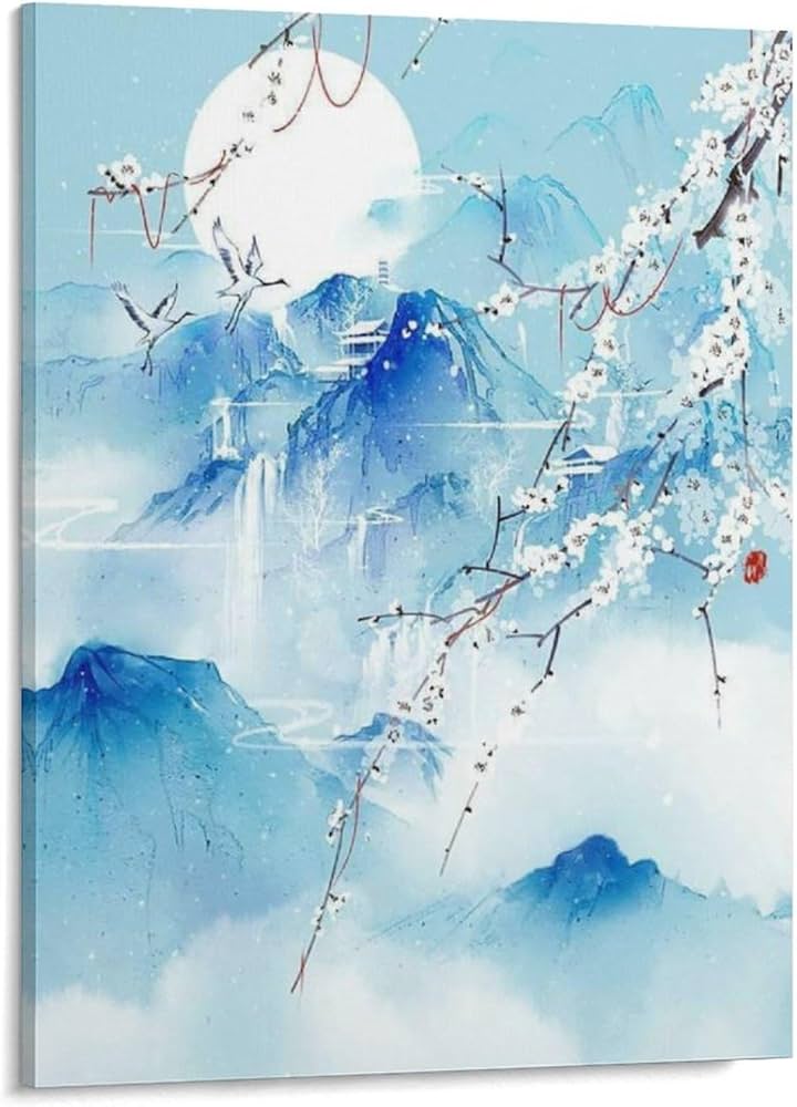 水墨画 日本の風景 木製フレーム付き 水墨画 日本の風景 木製フレーム付き