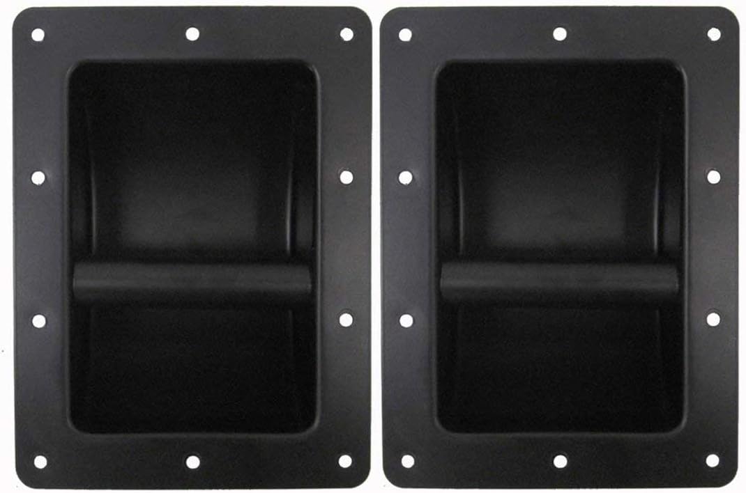MIYAKO 9 x 7 Recessed Speaker Cabinet Bar Handles - High-Strength Black Metal - Precision Drill Holes - Ideal for Upgrading or Replacing Damaged Handles on Large Boxes - 1 Pair